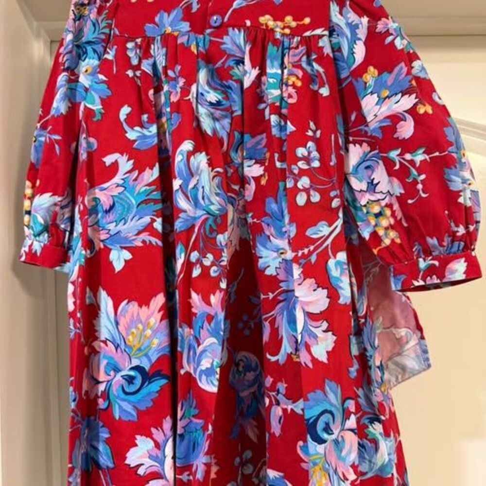 Vintage Mary Jane Girls Floral Dress Size 3 Red Blue Long Sleeve Cottagecore